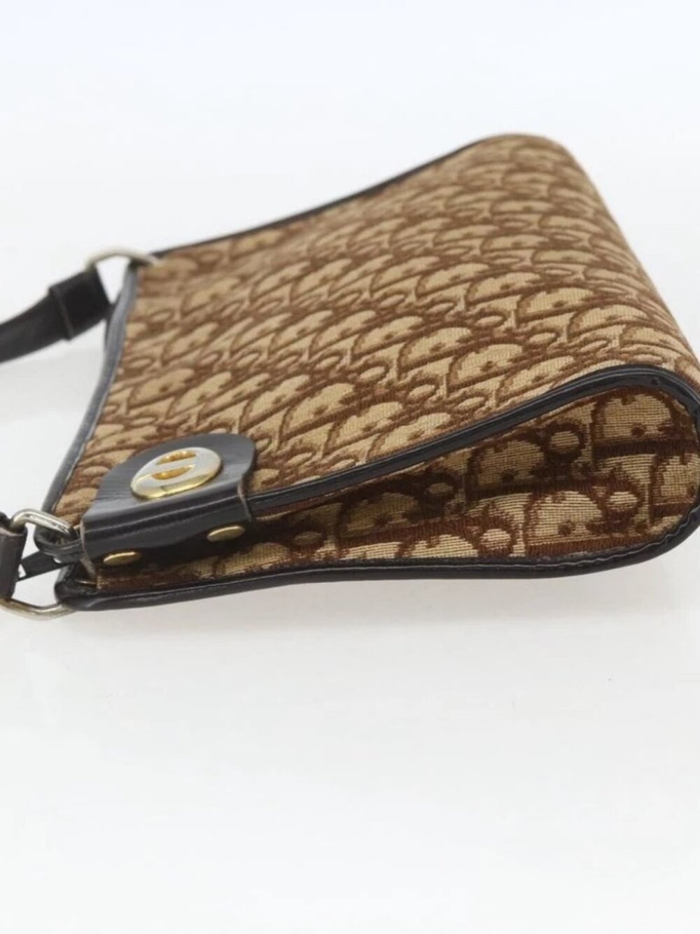 Christian Dior Trotter Canvas Shoulder Bag Beige Gold Auth - Picture 4 of 16